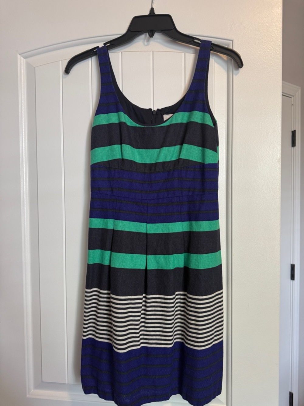 LOFT Striped Midi Dress in Navy, Green & White